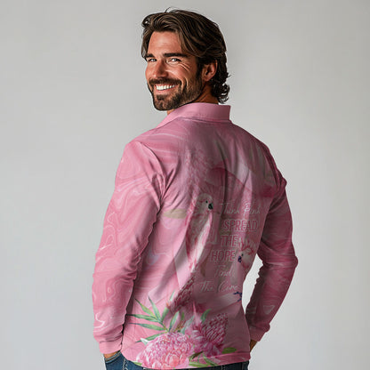 Australia Breast Cancer Support Long Sleeve Polo Shirt Think Pink Cockatoos Ribbon