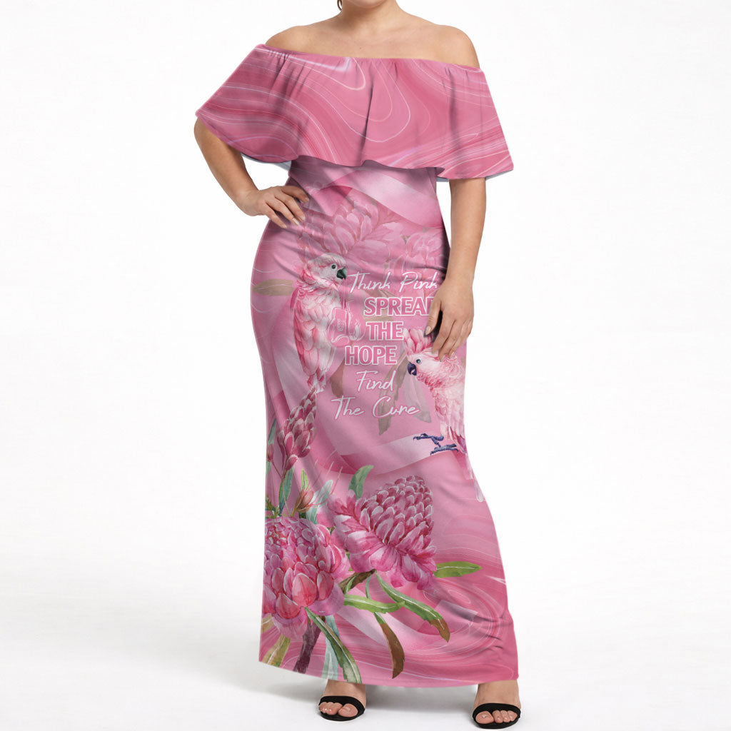 Australia Breast Cancer Support Off Shoulder Maxi Dress Think Pink Cockatoos Ribbon