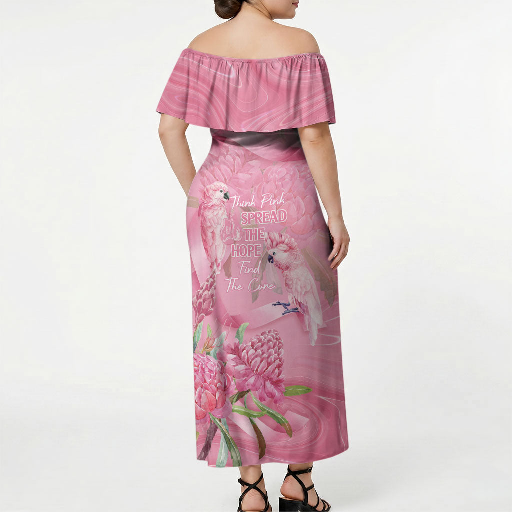 Australia Breast Cancer Support Off Shoulder Maxi Dress Think Pink Cockatoos Ribbon