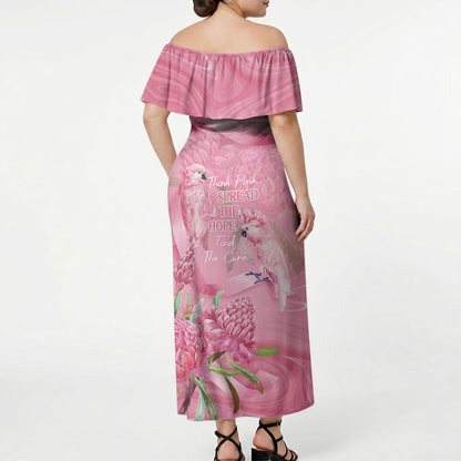 Australia Breast Cancer Support Off Shoulder Maxi Dress Think Pink Cockatoos Ribbon