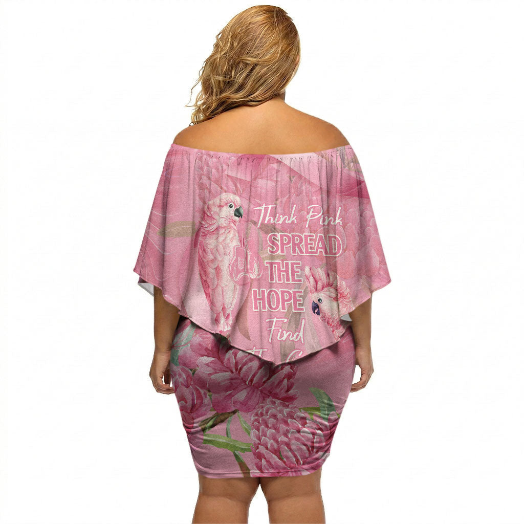 Australia Breast Cancer Support Off Shoulder Short Dress Think Pink Cockatoos Ribbon