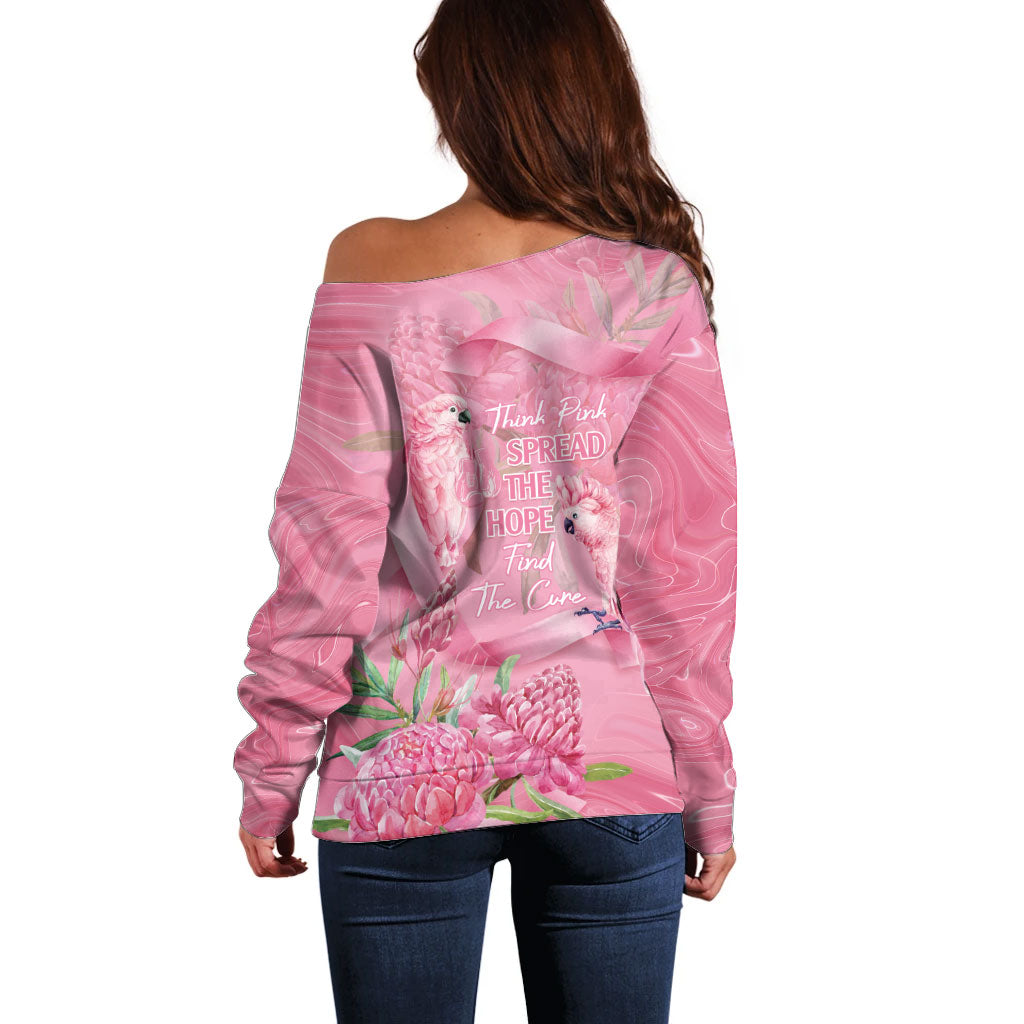 Australia Breast Cancer Support Off Shoulder Sweater Think Pink Cockatoos Ribbon