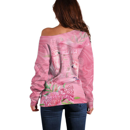 Australia Breast Cancer Support Off Shoulder Sweater Think Pink Cockatoos Ribbon