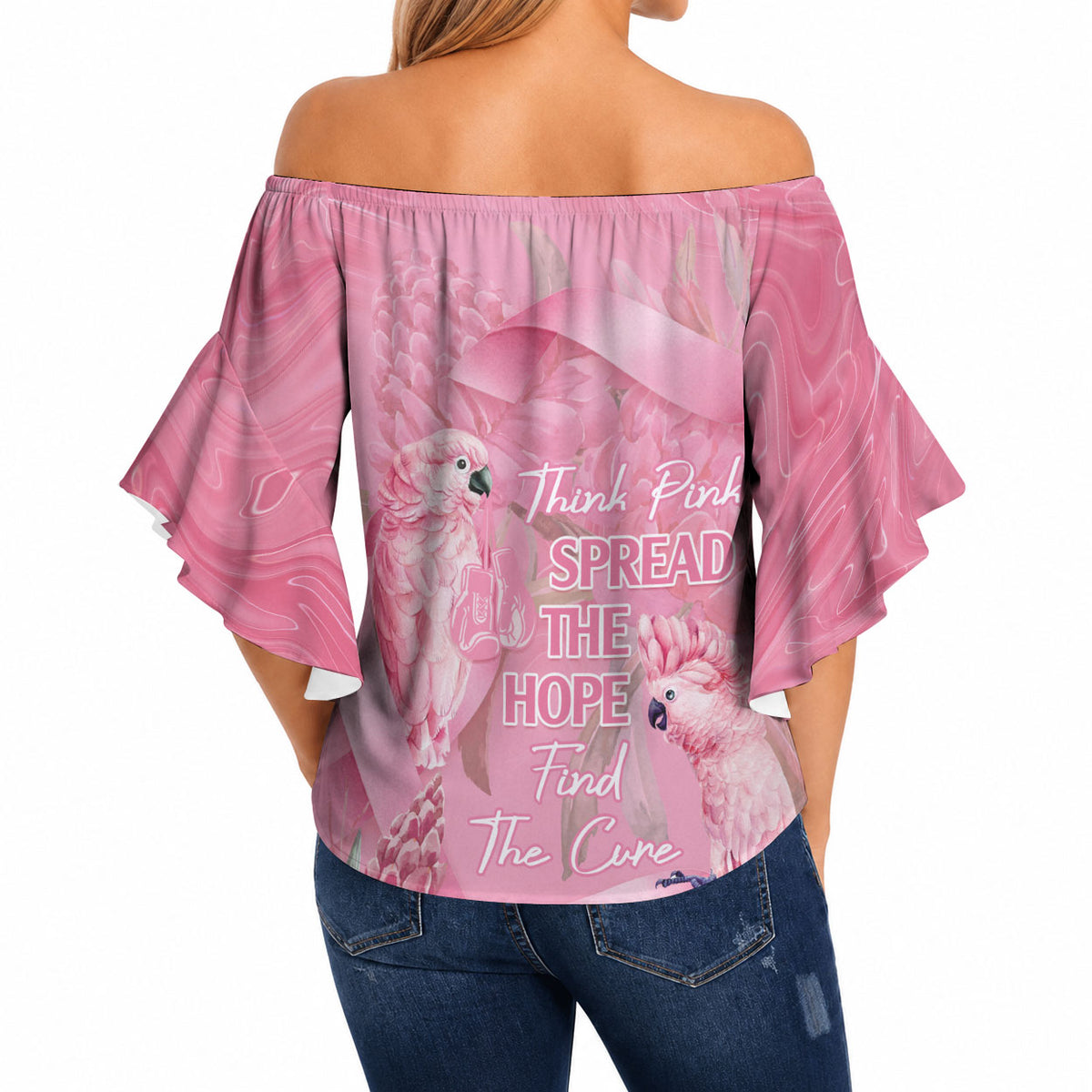 Australia Breast Cancer Support Off Shoulder Wrap Waist Top Think Pink Cockatoos Ribbon