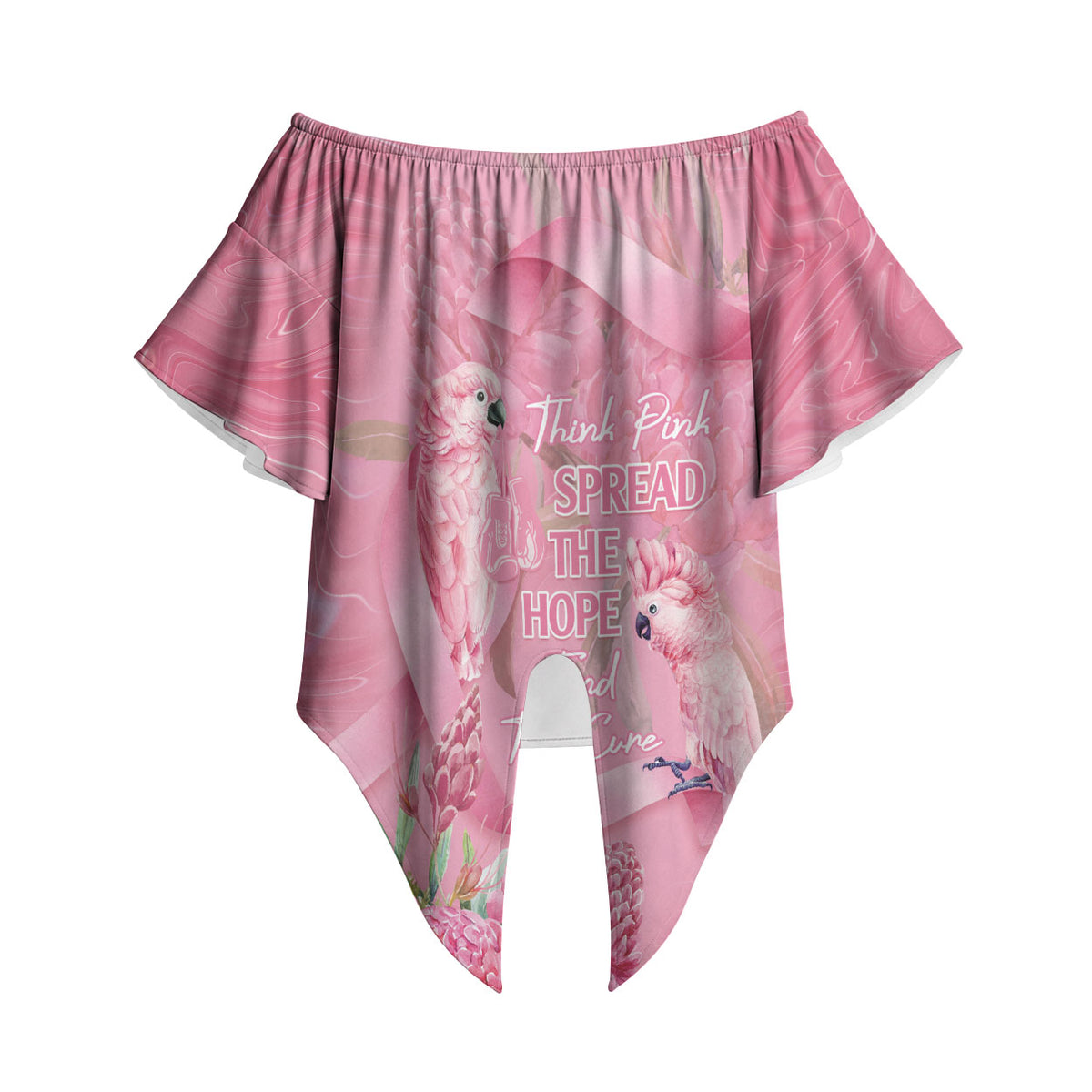 Australia Breast Cancer Support Off Shoulder Wrap Waist Top Think Pink Cockatoos Ribbon