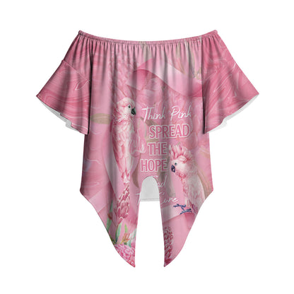 Australia Breast Cancer Support Off Shoulder Wrap Waist Top Think Pink Cockatoos Ribbon