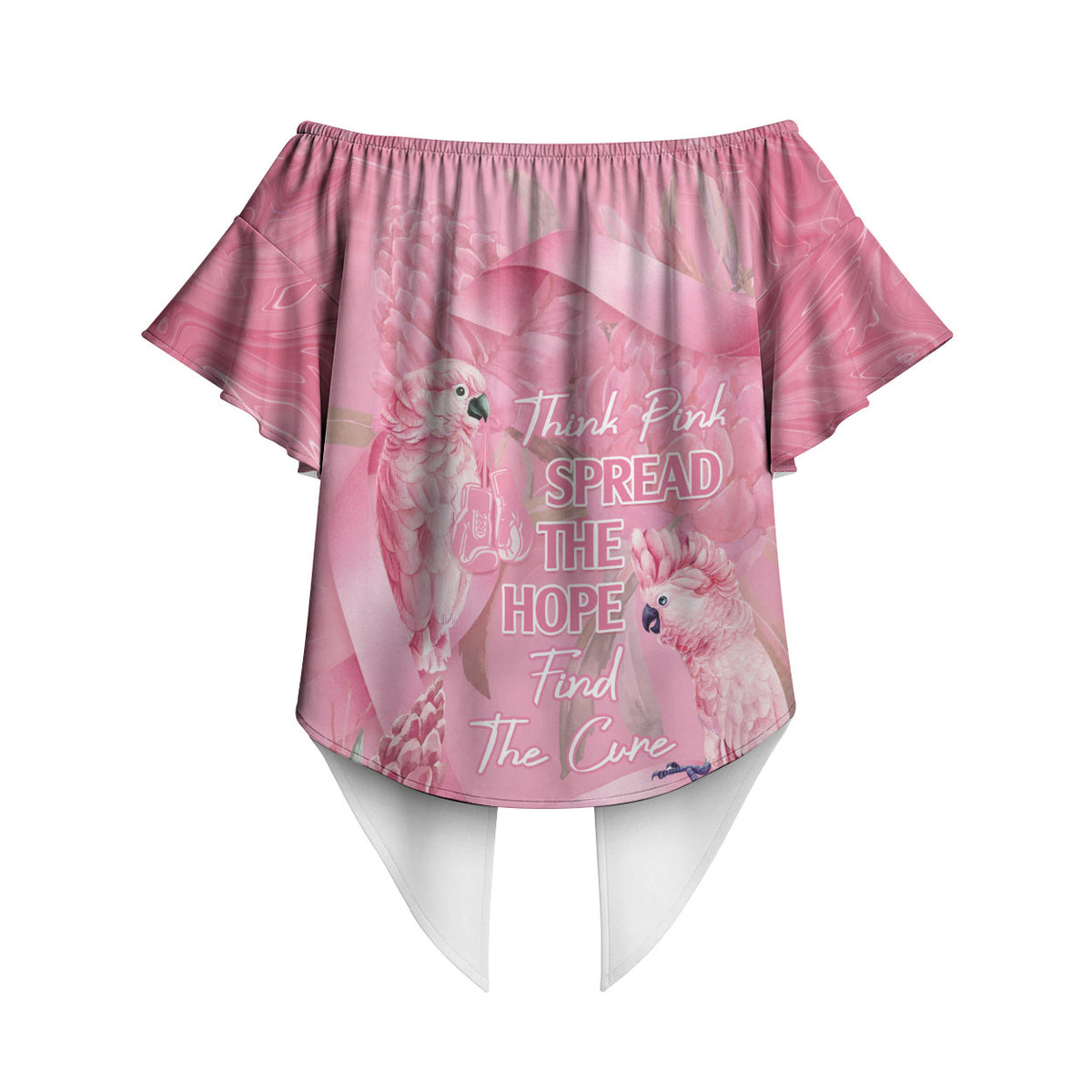 Australia Breast Cancer Support Off Shoulder Wrap Waist Top Think Pink Cockatoos Ribbon
