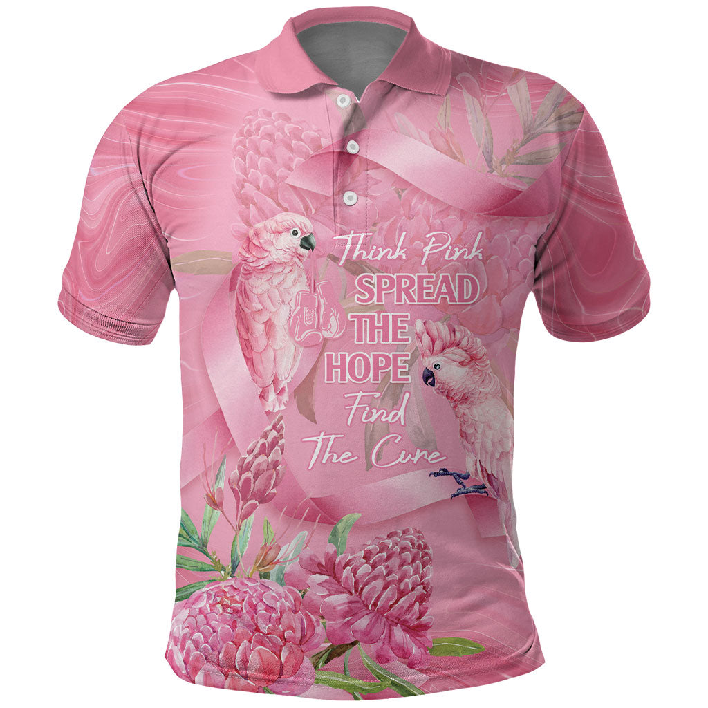 Australia Breast Cancer Support Polo Shirt Think Pink Cockatoos Ribbon