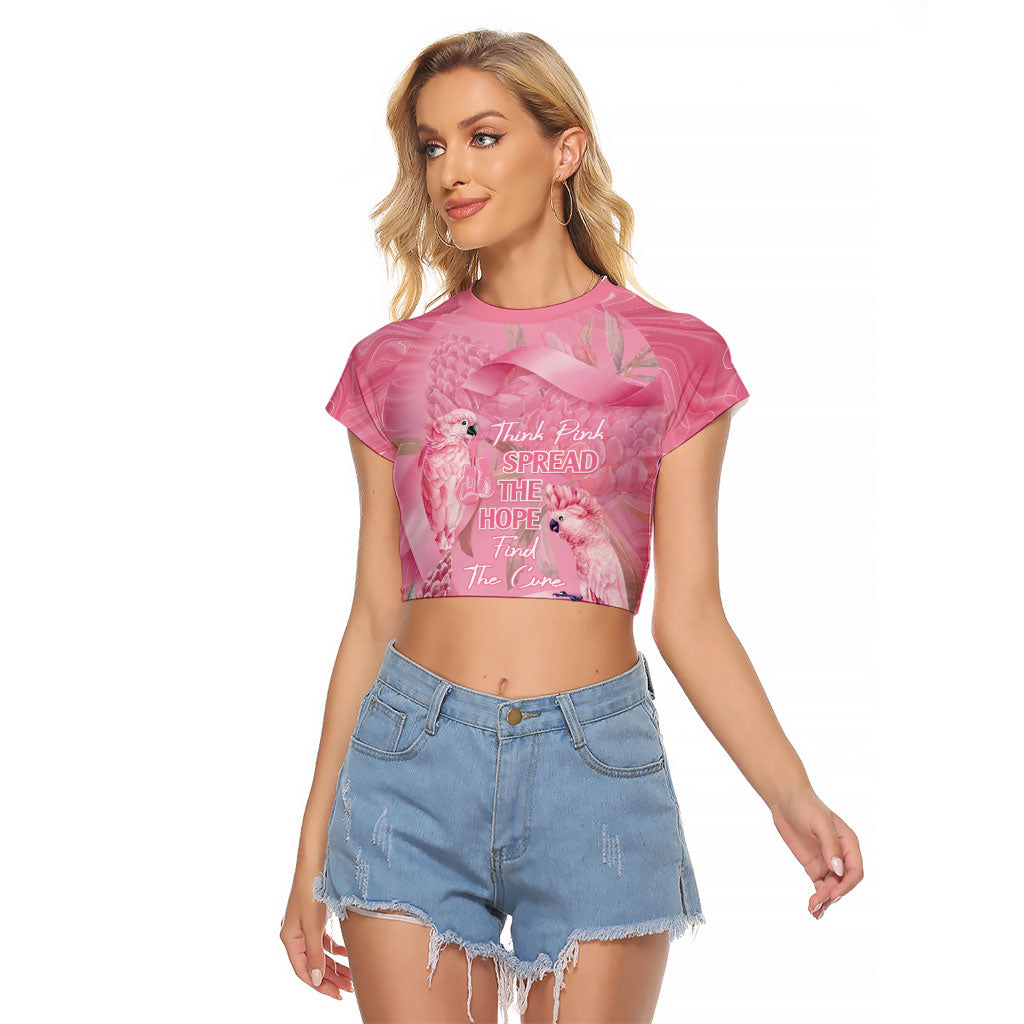 Australia Breast Cancer Support Raglan Cropped T Shirt Think Pink Cockatoos Ribbon
