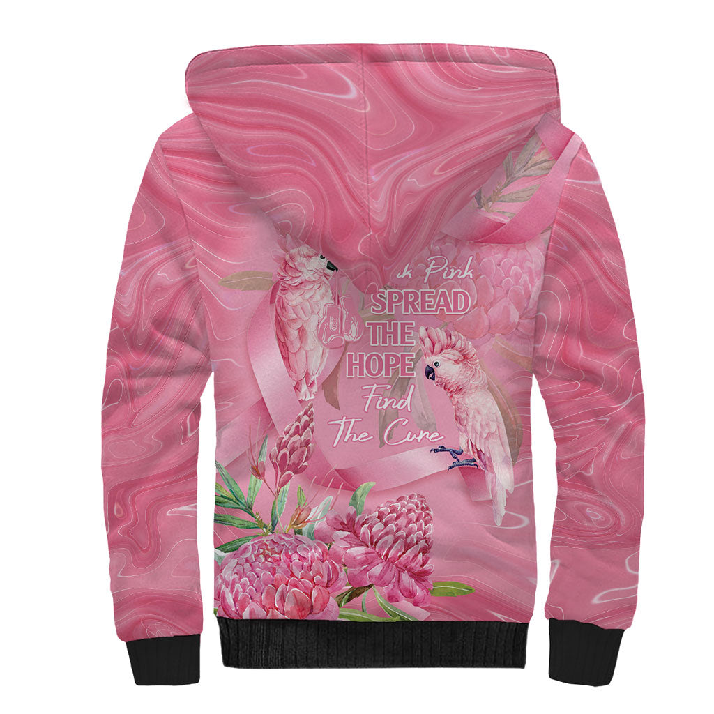 Australia Breast Cancer Support Sherpa Hoodie Think Pink Cockatoos Ribbon