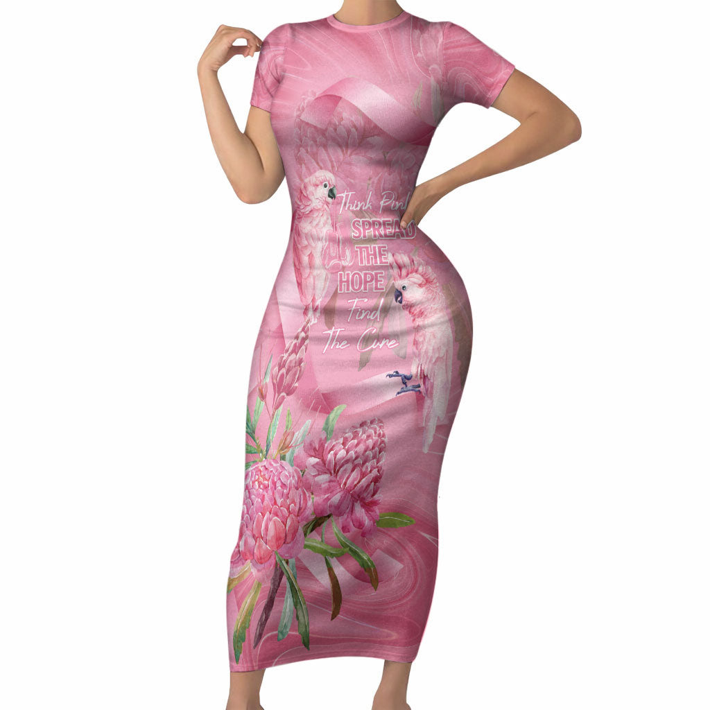Australia Breast Cancer Support Short Sleeve Bodycon Dress Think Pink Cockatoos Ribbon