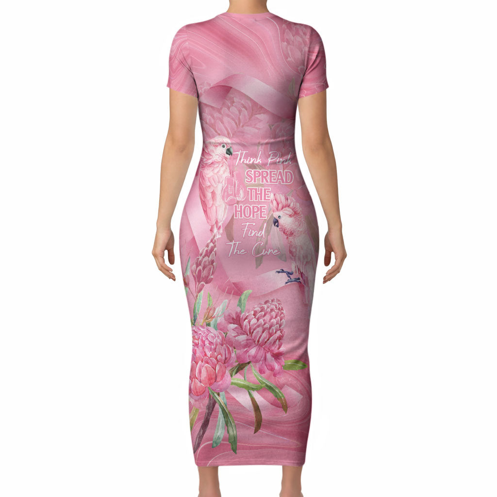 Australia Breast Cancer Support Short Sleeve Bodycon Dress Think Pink Cockatoos Ribbon