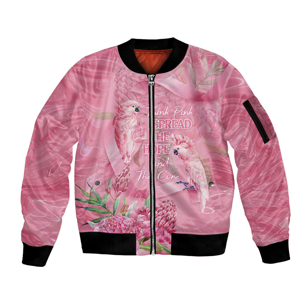 Australia Breast Cancer Support Sleeve Zip Bomber Jacket Think Pink Cockatoos Ribbon