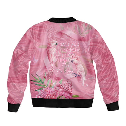 Australia Breast Cancer Support Sleeve Zip Bomber Jacket Think Pink Cockatoos Ribbon