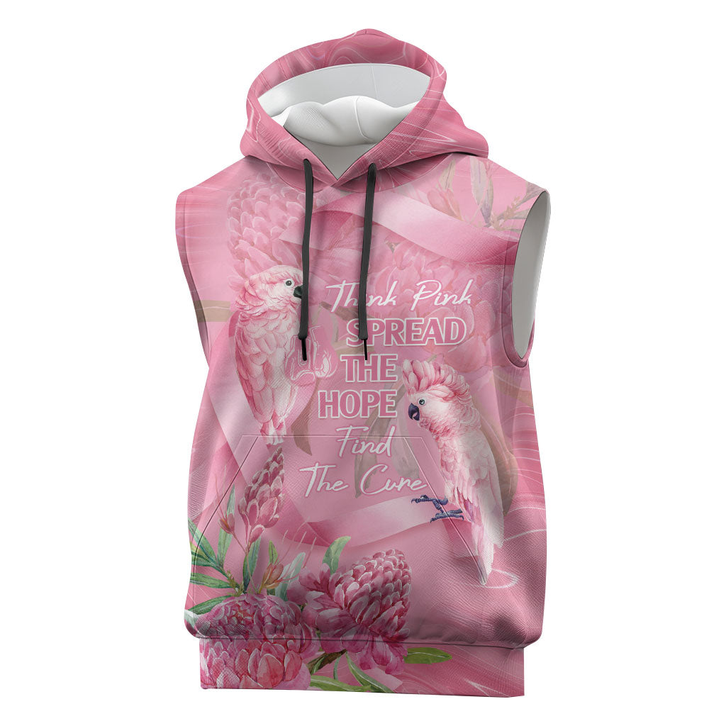 Australia Breast Cancer Support Sleeveless Hoodie Think Pink Cockatoos Ribbon