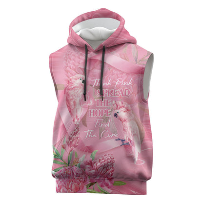 Australia Breast Cancer Support Sleeveless Hoodie Think Pink Cockatoos Ribbon