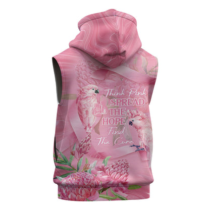Australia Breast Cancer Support Sleeveless Hoodie Think Pink Cockatoos Ribbon