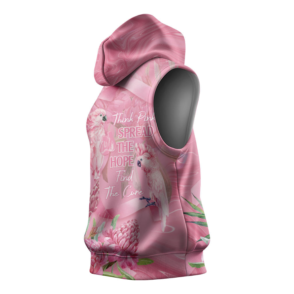 Australia Breast Cancer Support Sleeveless Hoodie Think Pink Cockatoos Ribbon