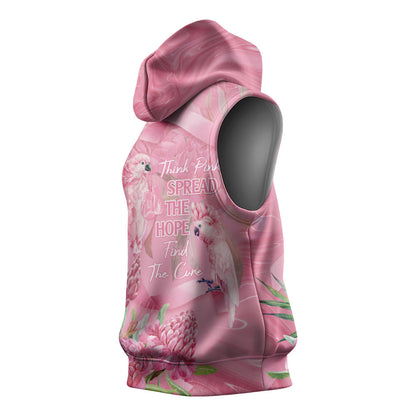Australia Breast Cancer Support Sleeveless Hoodie Think Pink Cockatoos Ribbon