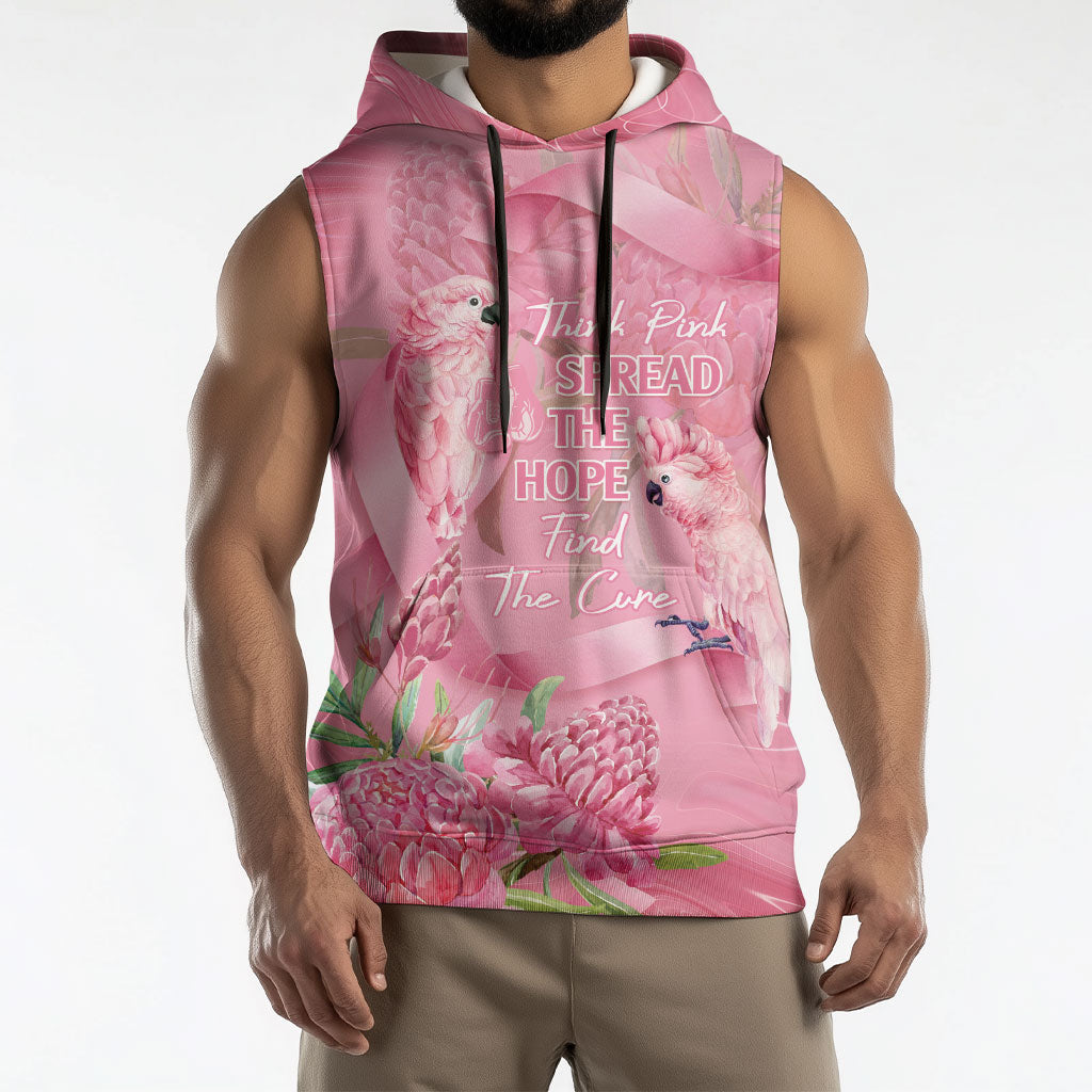 Australia Breast Cancer Support Sleeveless Hoodie Think Pink Cockatoos Ribbon