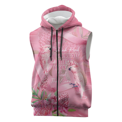 Australia Breast Cancer Support Sleeveless Zip Hoodie Think Pink Cockatoos Ribbon
