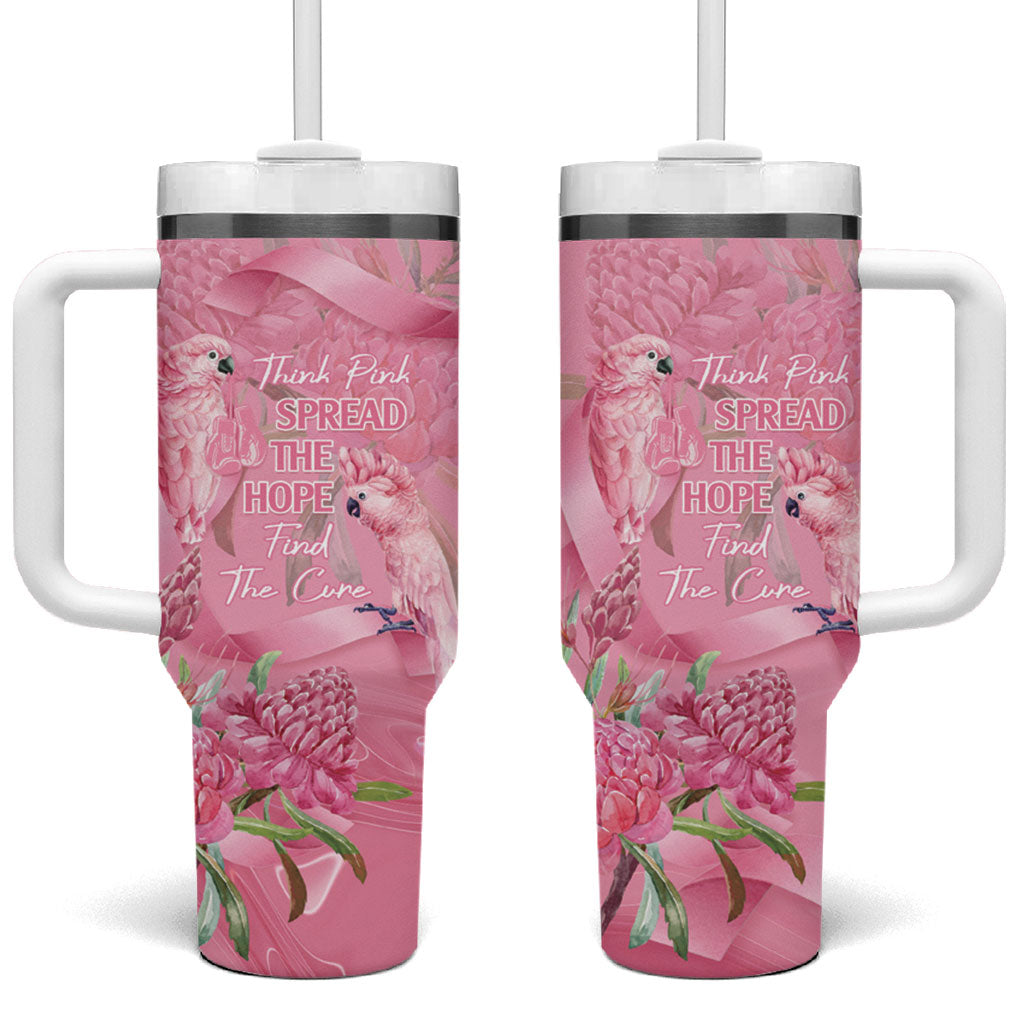 Australia Breast Cancer Support Tumbler With Handle Think Pink Cockatoos Ribbon