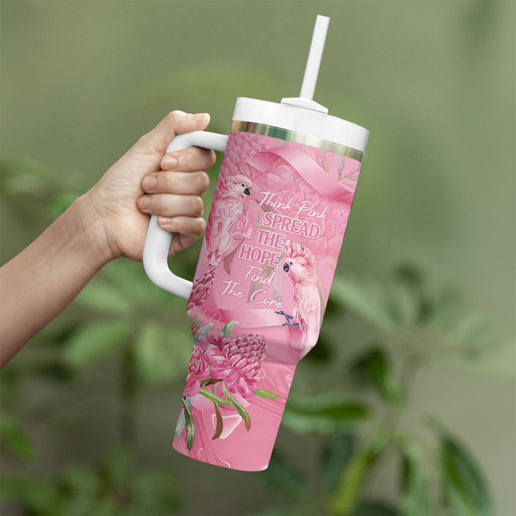 Australia Breast Cancer Support Tumbler With Handle Think Pink Cockatoos Ribbon