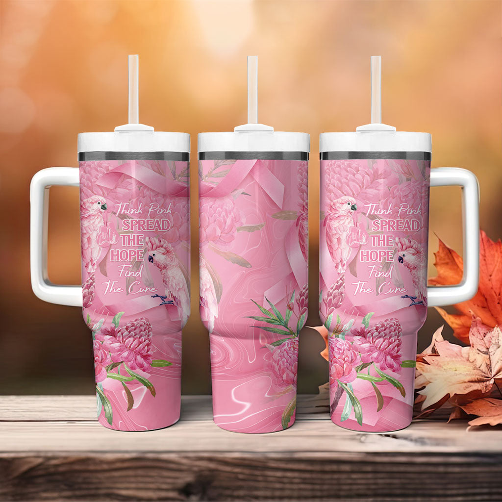 Australia Breast Cancer Support Tumbler With Handle Think Pink Cockatoos Ribbon