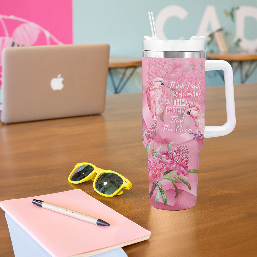 Australia Breast Cancer Support Tumbler With Handle Think Pink Cockatoos Ribbon