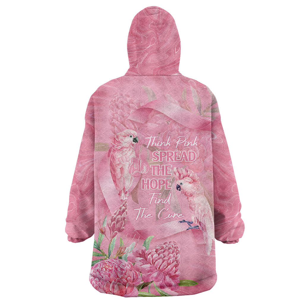 Australia Breast Cancer Support Wearable Blanket Hoodie Think Pink Cockatoos Ribbon