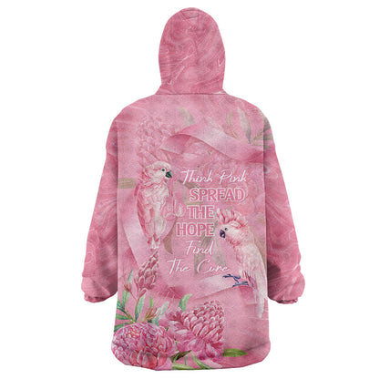 Australia Breast Cancer Support Wearable Blanket Hoodie Think Pink Cockatoos Ribbon