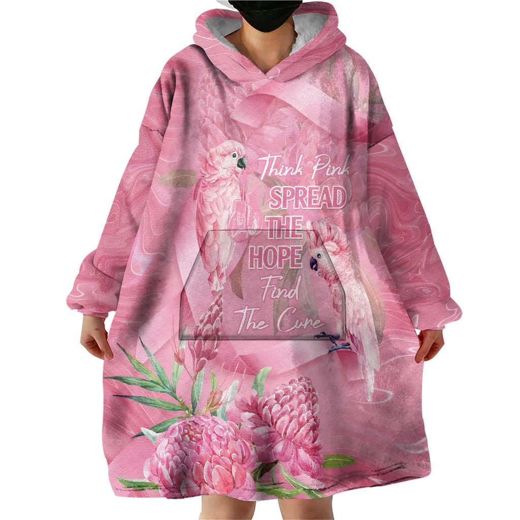 Australia Breast Cancer Support Wearable Blanket Hoodie Think Pink Cockatoos Ribbon