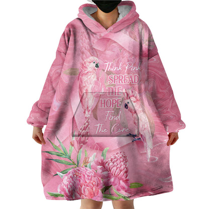 Australia Breast Cancer Support Wearable Blanket Hoodie Think Pink Cockatoos Ribbon