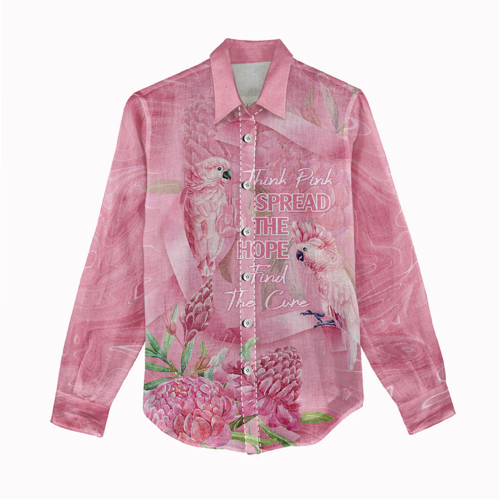 Australia Breast Cancer Support Women Casual Shirt Think Pink Cockatoos Ribbon