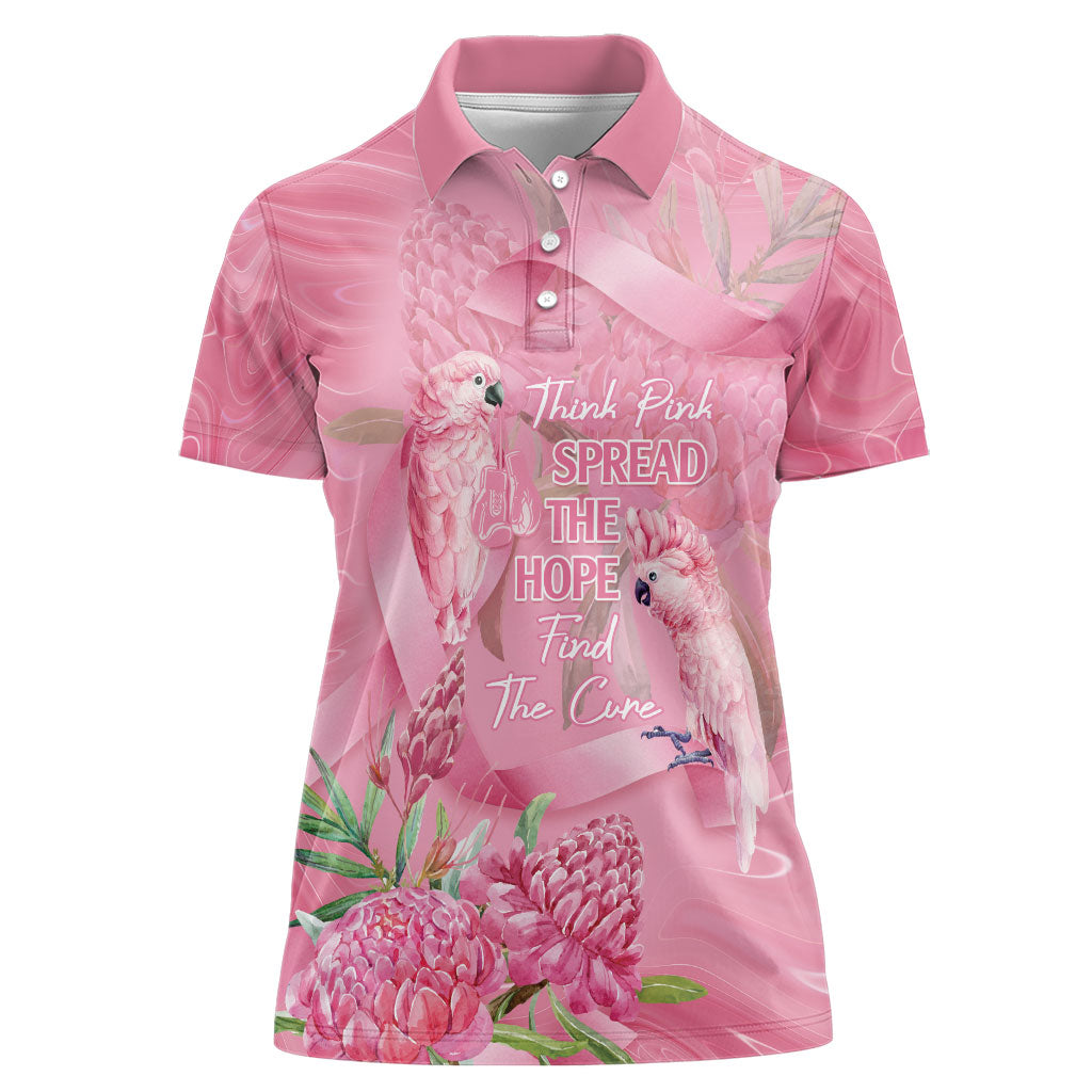 Australia Breast Cancer Support Women Polo Shirt Think Pink Cockatoos Ribbon