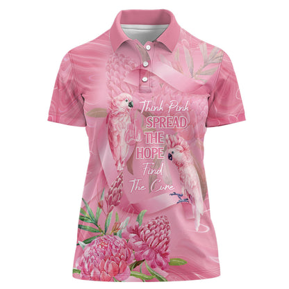 Australia Breast Cancer Support Women Polo Shirt Think Pink Cockatoos Ribbon