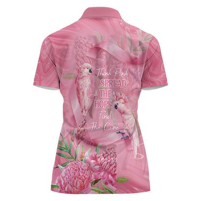 Australia Breast Cancer Support Women Polo Shirt Think Pink Cockatoos Ribbon