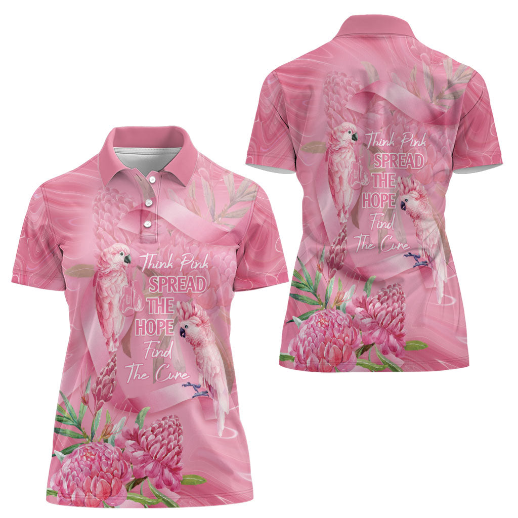 Australia Breast Cancer Support Women Polo Shirt Think Pink Cockatoos Ribbon