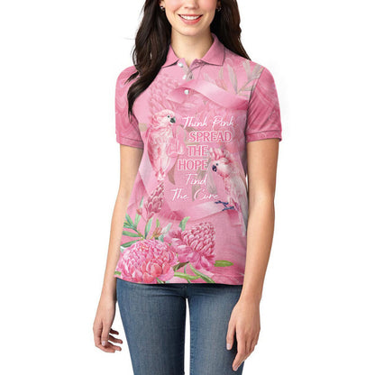 Australia Breast Cancer Support Women Polo Shirt Think Pink Cockatoos Ribbon