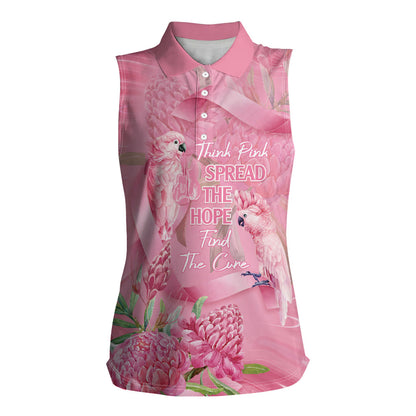 Australia Breast Cancer Support Women Sleeveless Polo Shirt Think Pink Cockatoos Ribbon