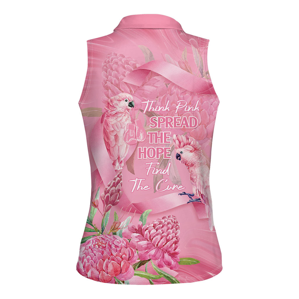 Australia Breast Cancer Support Women Sleeveless Polo Shirt Think Pink Cockatoos Ribbon