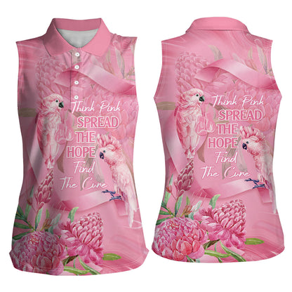 Australia Breast Cancer Support Women Sleeveless Polo Shirt Think Pink Cockatoos Ribbon