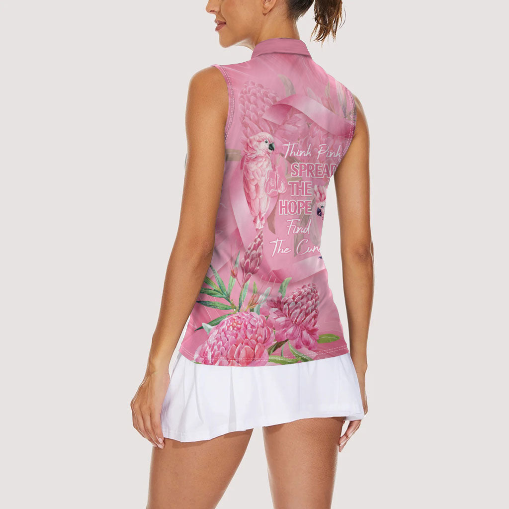 Australia Breast Cancer Support Women Sleeveless Polo Shirt Think Pink Cockatoos Ribbon