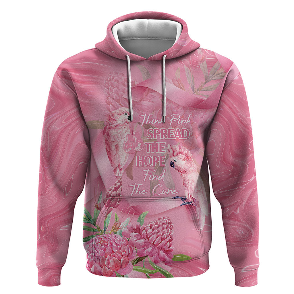 Australia Breast Cancer Support Zip Hoodie Think Pink Cockatoos Ribbon