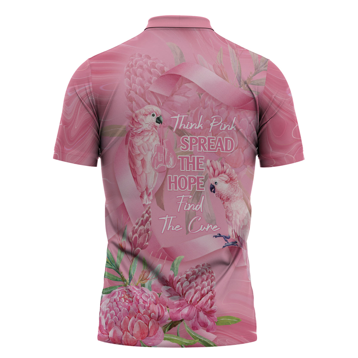 Australia Breast Cancer Support Zipper Polo Shirt Think Pink Cockatoos Ribbon