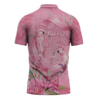 Australia Breast Cancer Support Zipper Polo Shirt Think Pink Cockatoos Ribbon