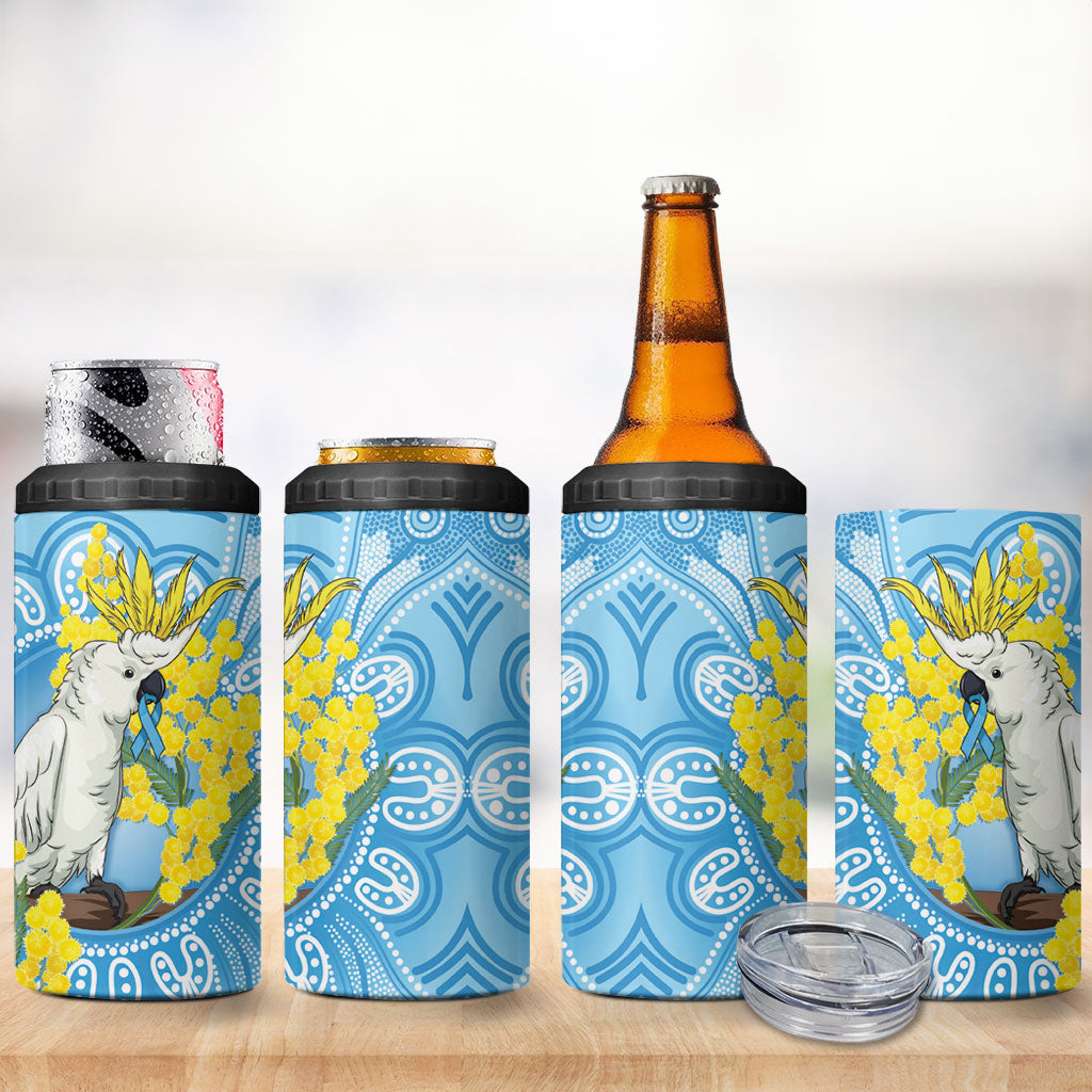 World Diabetes Day Australia 4 in 1 Can Cooler Tumbler Yellow-crested Cockatoo Golden Wattle Aboriginal