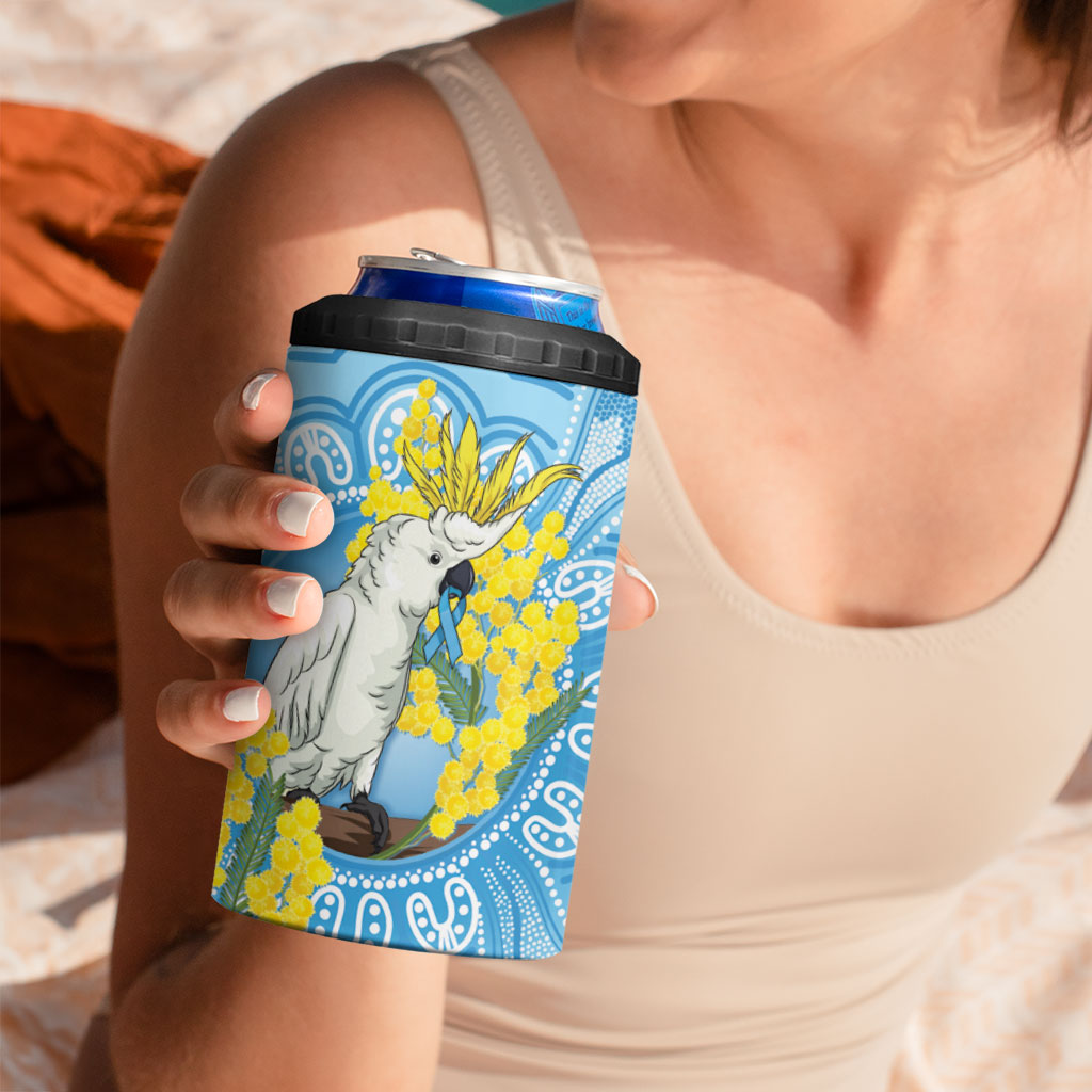 World Diabetes Day Australia 4 in 1 Can Cooler Tumbler Yellow-crested Cockatoo Golden Wattle Aboriginal