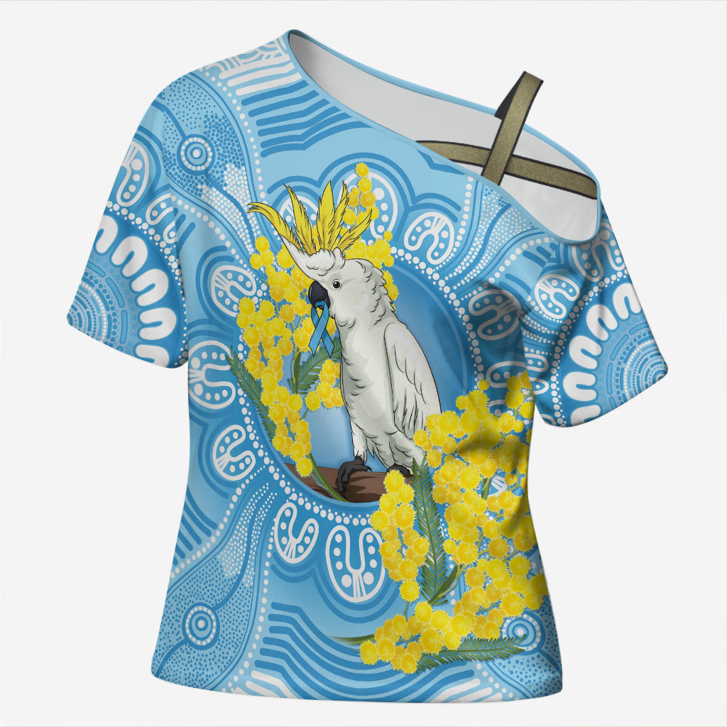 World Diabetes Day Australia Cross Shoulder Shirt Yellow-crested Cockatoo Golden Wattle Aboriginal