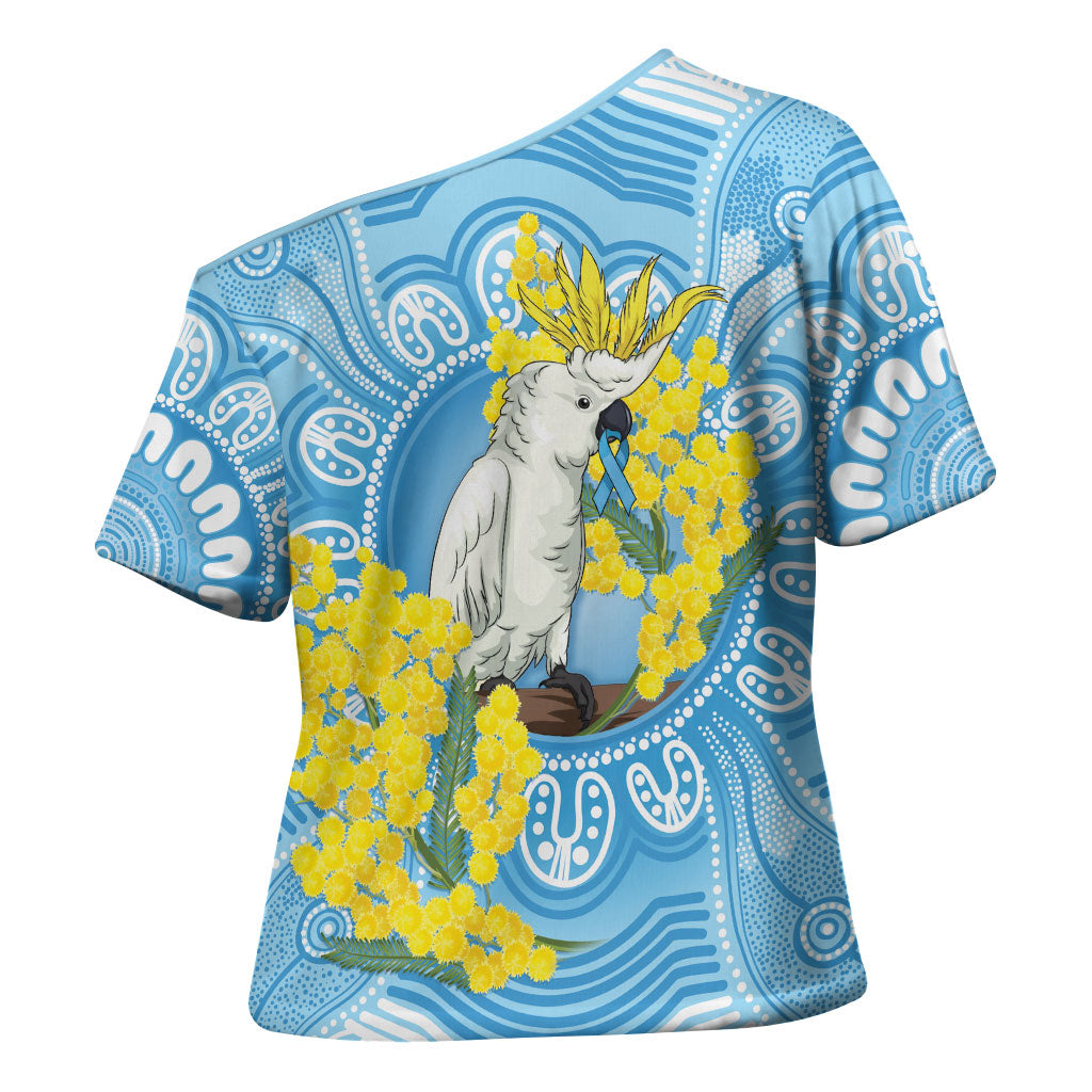 World Diabetes Day Australia Cross Shoulder Shirt Yellow-crested Cockatoo Golden Wattle Aboriginal